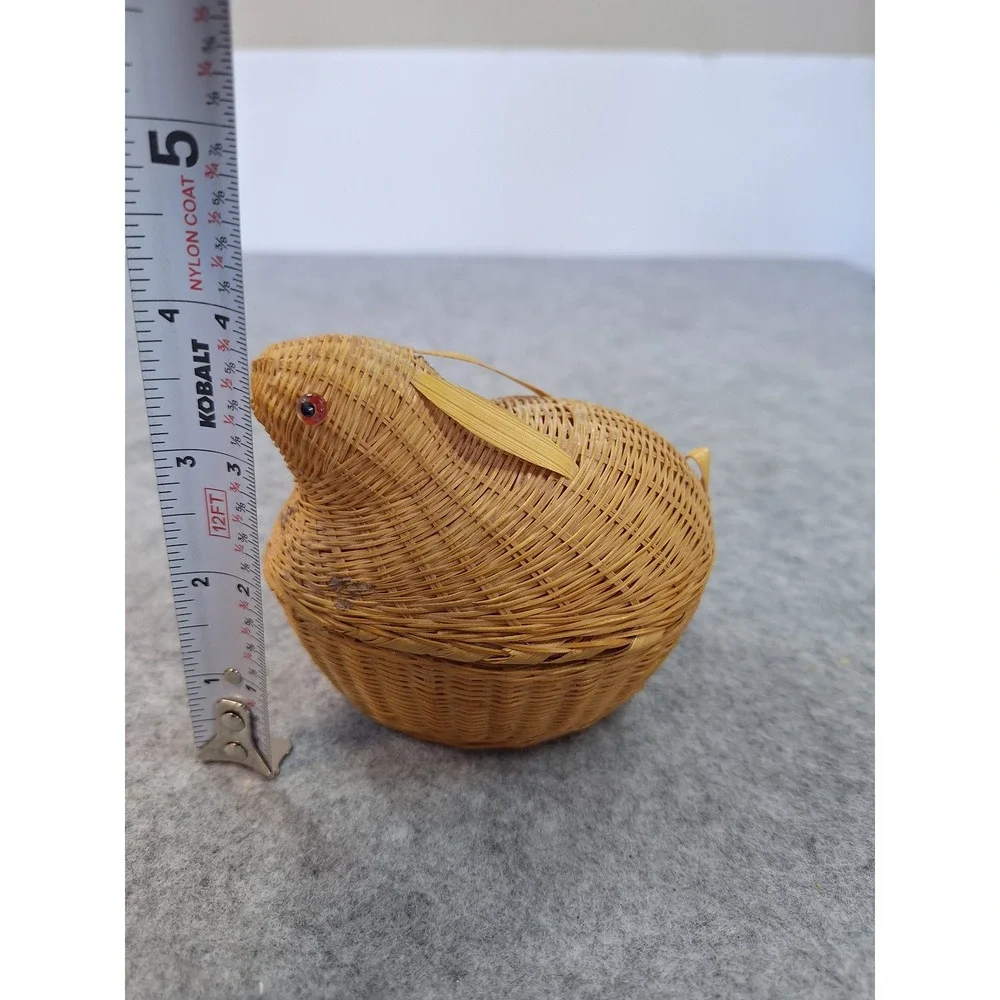 Vintage Woven Wicker Bunny Rabbit Trinket Basket Red Eyes Easter Decor Small